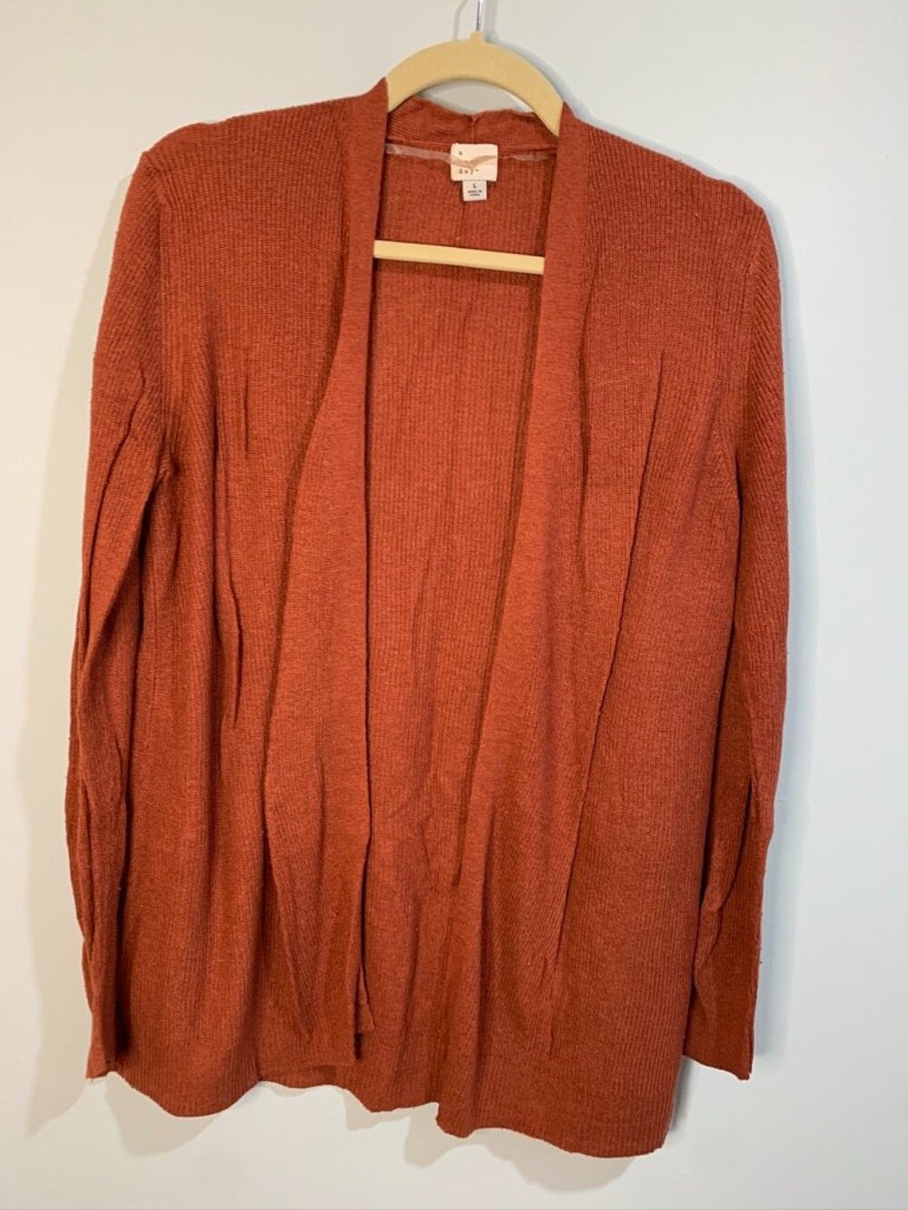 A New Day Rust Open Front Cardigan Size Large Lightweight Knit Fall Layer